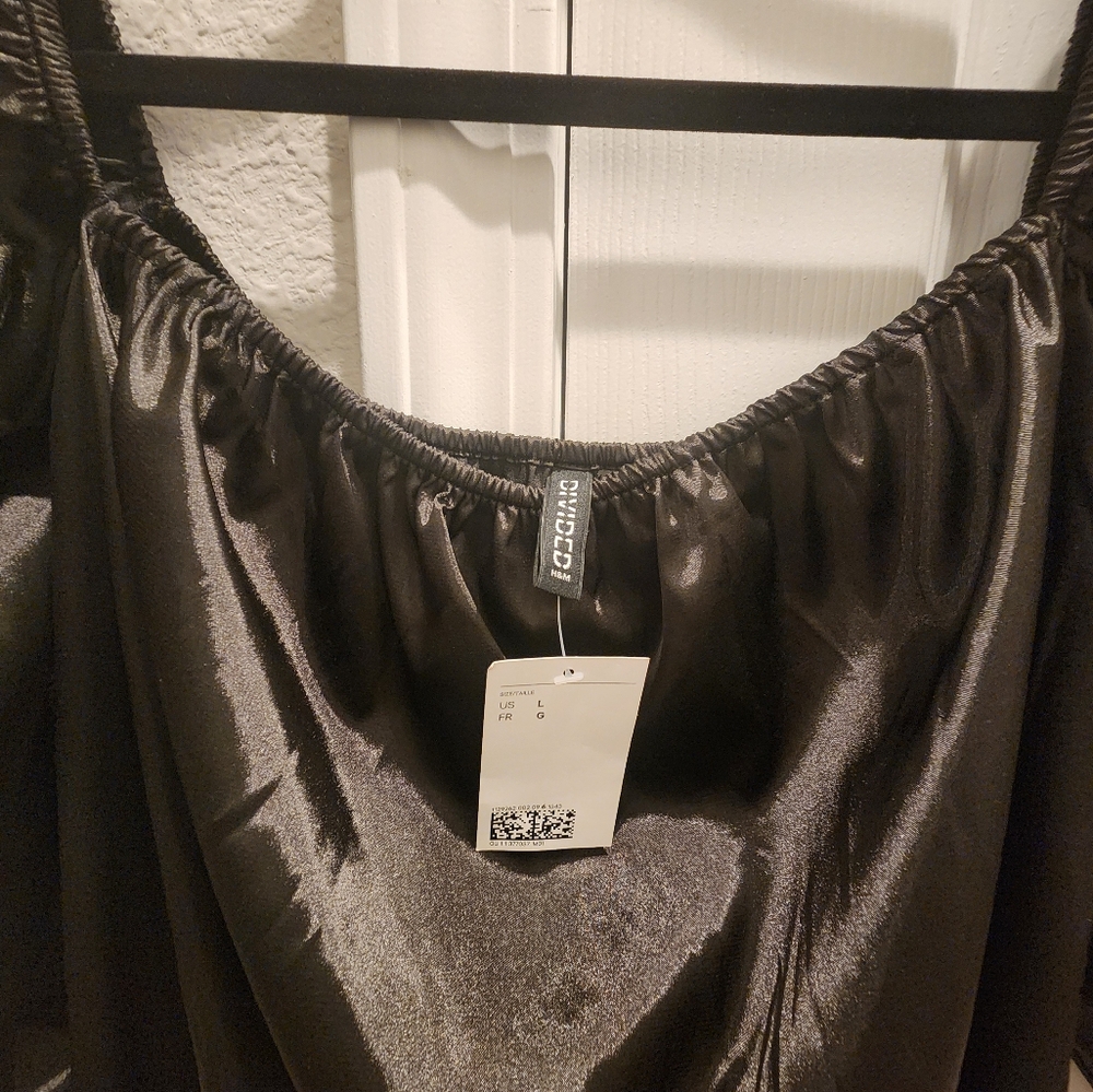 Off Shoulder Black Satin Dress